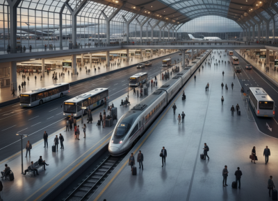 Airports, bus terminals, and railway platforms